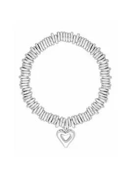 Mood Silver Crystal Heart Charm Ring Stretch Bracelet - Gift Boxed