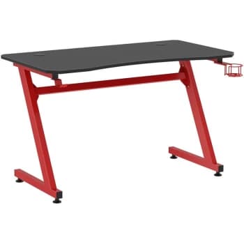 Homcom - Gaming Desk Steel Frame Cup Headphone Holder Adjustable Feet Home Red