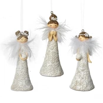 Hanging White Floral Angels Decorations (Set of 3)