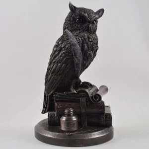 Owl on Books Cold Cast Bronze Sculpture 23cm