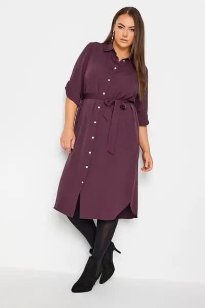Yours Midi Shirt Dress Wine