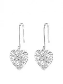 Simply Silver Sterling Silver Diamond Cut Cage Heart Drop Earrings