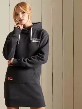 Superdry Logo Hoodie Dress - Grey, Charcoal Marl, Size 12, Women