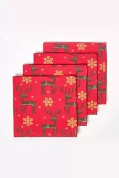 Red Reindeer Christmas Napkins, Set of 4