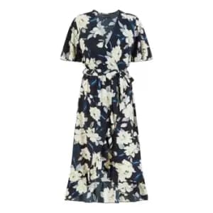 Mela London Navy Floral Print Midi Wrap Dress - Blue
