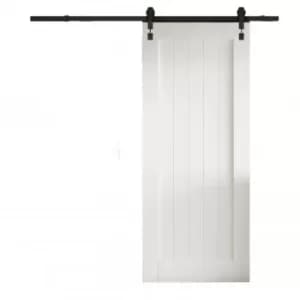 Cottage White Primed FLB Sliding Barn Door with Industrial Track 2073 x 862mm