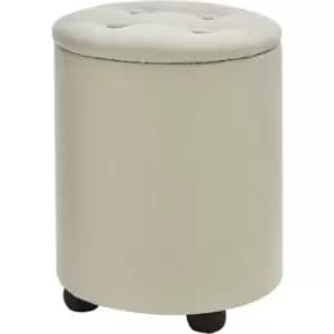 Homcom - Elegant Linen Storage Ottoman Stool w/ Tufting Padded Top Home Seat Ivory