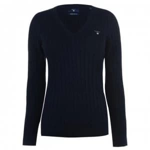 Gant Cable Knit V Neck Jumper - 433 Navy