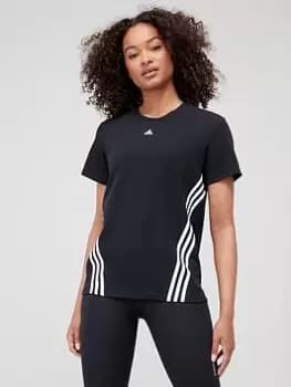 adidas Training Icons 3 Stripes Tee - Black/White, Size 2Xs, Women