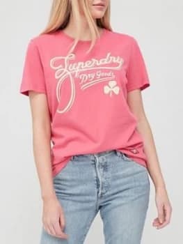 Superdry Workwear Graphic Tee - Rose, Rose, Size 10, Women