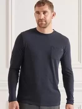 Superdry Studios Slub L/s Pocket Top, Navy Size M Men