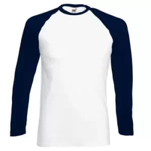 Fruit Of The Loom Mens Long Sleeve Baseball T-Shirt (L) (White/Deep Navy)