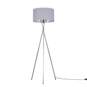 Camden Chrome Tripod Floor Lamp with XL Grey and Chrome Reni Shade