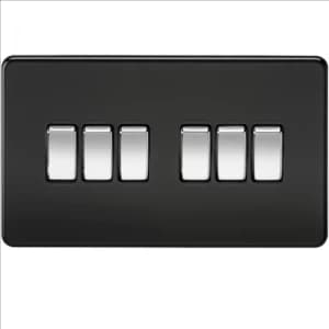 KnightsBridge 10A 6G 2 Way 230V Screwless Matt Black Electric Wall Plate Switch