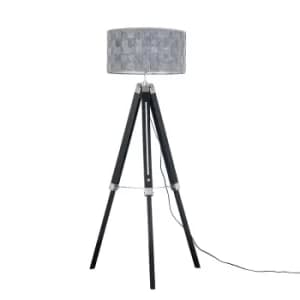 Clipper Black and Chrome Tripod Floor Lamp with XL Grey Monza Shade