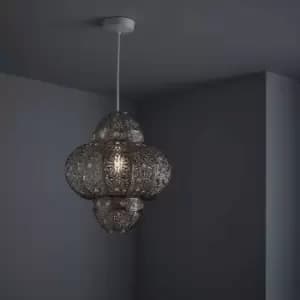 Nielsen Turano Traditional Moroccan, Turkish Style Silver Chrome Ceiling Pendant, Easy Fit lantern, 35Cm High
