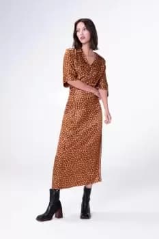 Gisele Satin Split Skirt, Toffee Daisy / 10