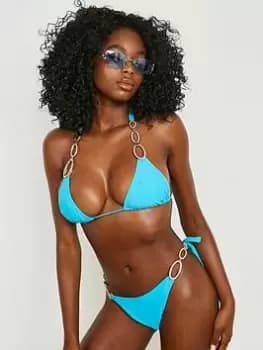 Boohoo Diamante Trim Tie Side Bikini Brief - Turquiose, Blue, Size 12, Women