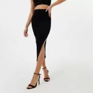 Jack Wills Ribbed Split Midi Skirt - Black