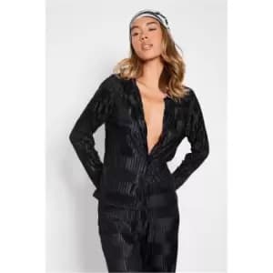 I Saw It First Geo Plisse Cropped Shirt - Black