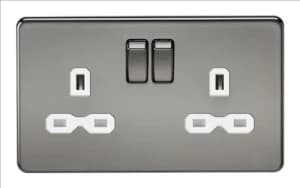 KnightsBridge 13A 2G DP Screwless Black Nickel 230V UK 3 Pin Switched Electric Wall Socket - White Insert