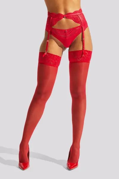 Ann Summers Lace Top Glossy Stockings Red