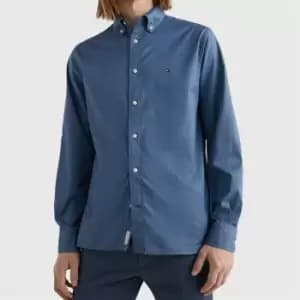 Tommy Hilfiger Mens Flex Poplin Long Sleeved Shirt - Blue Coast - L