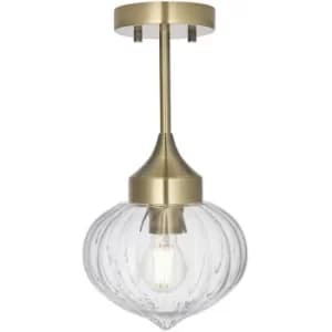 Endon Addington Classic Semi Flush Light Polished Nickel, Clear Ribbed Glass Shade