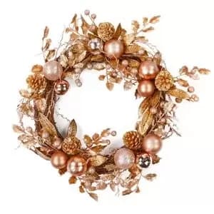 55Cm Bauble Christmas Wreath Rose Gold