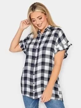 Yours Frill Sleeve Collared Shirt, Blue, Size 18, Women