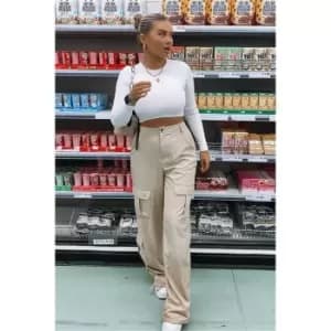I Saw It First Stone Cargo Utility High Waisted Trousers - Brown