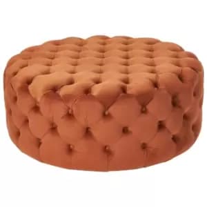 Anouska Round Buttoned Velvet Pouffe Tobacco