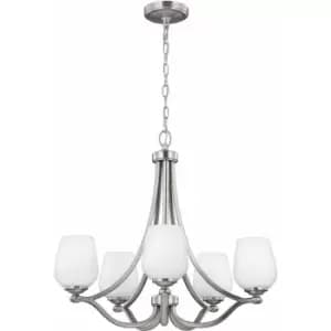 Loops - 5 Bulb Chandelier Hanging Pendant LIght Satin Nickel LED E27 60W Bulb