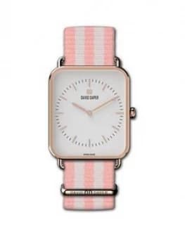 David Daper David Daper White And Rose Gold 34Mm Tank Dial White And Pink Stripe Nato Strap Watch