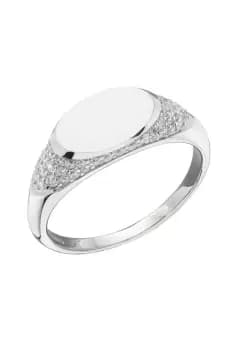 Womens Recycled Sterling Silver & CZ Oval Signet Ring