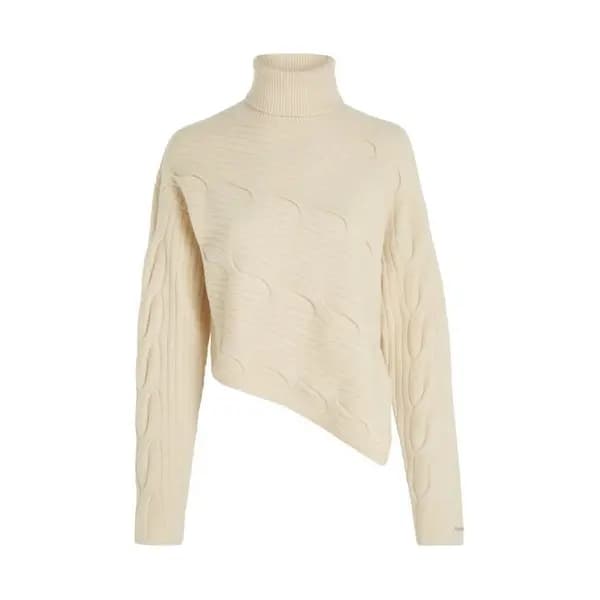 Calvin Klein Asymetric Modern Cable Sweater - Cream 8