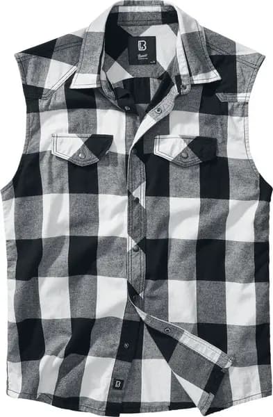 Brandit Sleeveless Checked Shirt Short-sleeved Shirt Black white M Men
