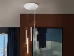 Varas Integrated LED 5 Light Dimmable Cluster Drop Ceiling Pendant Matt White, Gold