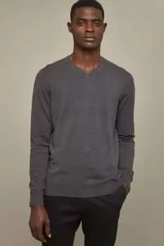 Cotton Rich Charcoal V Neck Jumper