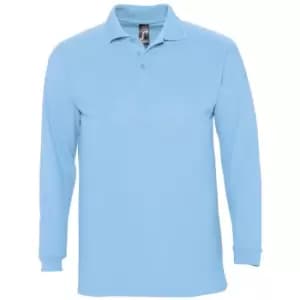 SOLS Mens Winter II Long Sleeve Pique Cotton Polo Shirt (M) (Sky)
