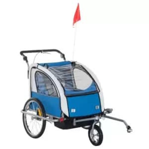 Reiten 2-in-1 Kids Bike Trailer & Stroller with Removable Canopy - Blue/Grey