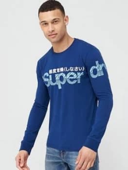 Superdry Core Split Logo Long Sleeve T-Shirt - Mid Blue Size L, Men