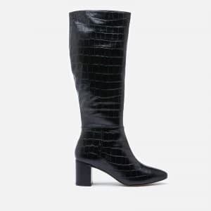 Dune Womens Saffia Croc Printed Leather Knee High Boots - Black - UK 3