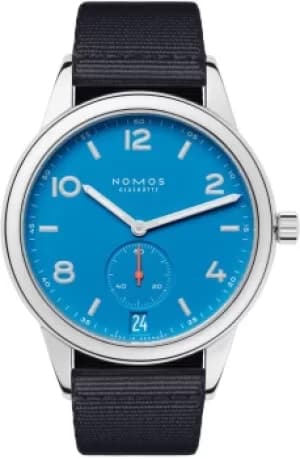 Nomos Glashutte Watch Club Automat Datum Signalblau Sapphire Crystal