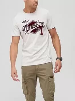 Superdry Vintage Script T-Shirt - Oat, Oat Size M Men