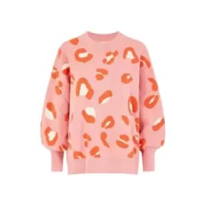 Yumi Pink Animal Print Intarsia Jumper - Pink