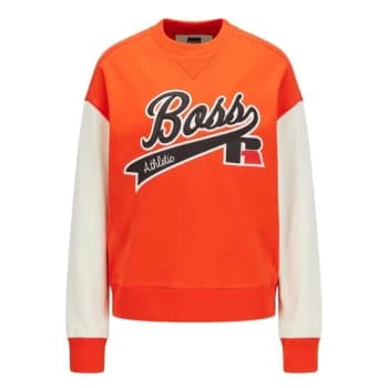 Hugo Boss X Russell Athletic Logo Eraisa Sweatshirt Bright Orange Size M Women