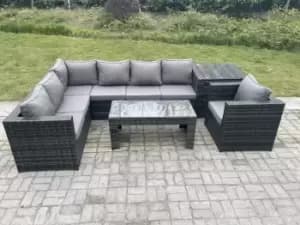 Fimous 7 Seater Outdoor Dark Grey Rattan Lounge Complete Sofa Set with Rectangular Coffee Table and Arm Chair Left Hand