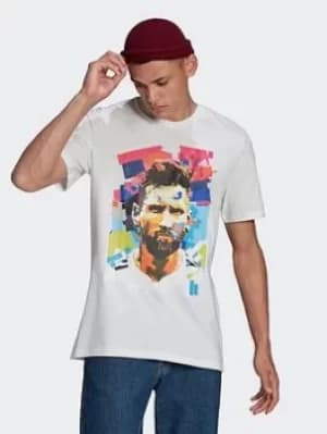 adidas Messi Football Graphic T-Shirt, White Size XL Men