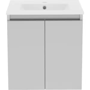 Atlanta Double Door Wall Hung Basin Unit With Basin- Pearl 600mm in Grey MFC